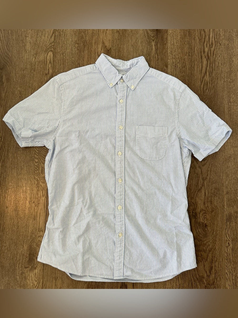 Charles Tyrwhitt Medium Blue Stripped Short Sleeve Slim Fit Button Down Shirt